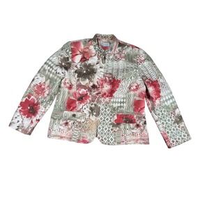 Alfred Dunner Petite Floral Patchwork Button‎ Up Jacket Blazer Spring Coat